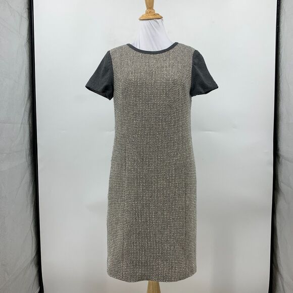 Talbots Shift Dress Womens 4 Gray Metallic Tweed Wool Blend Short Sleeve Lined - Picture 2 of 12